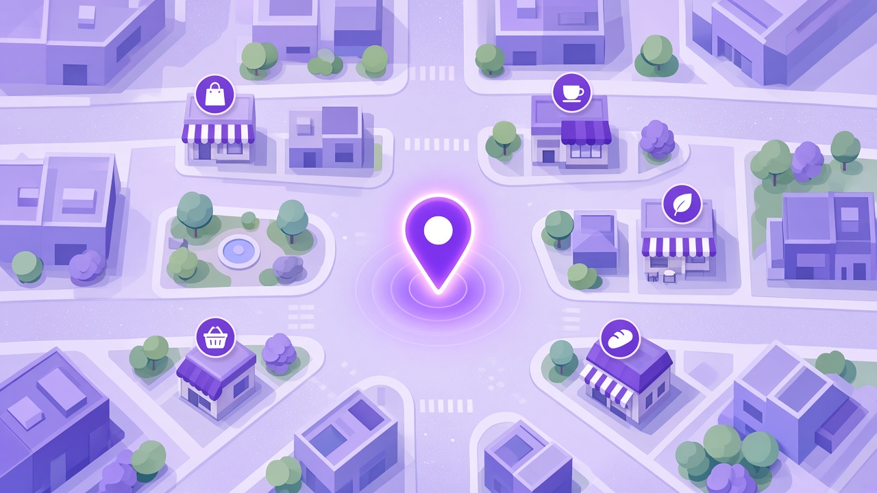 Map with nearby shop pins